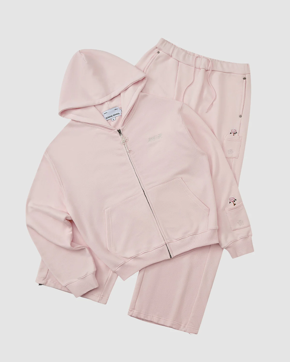 BABY PINK FLOWER KNOT ZIP UP HOODIE - Image 5