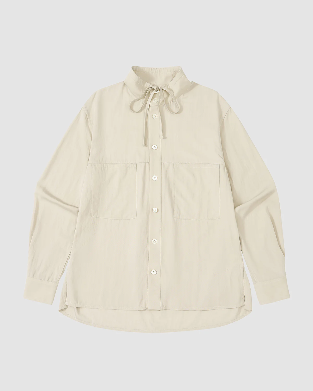 IVORY HIGH NECK TIE SHIRT
