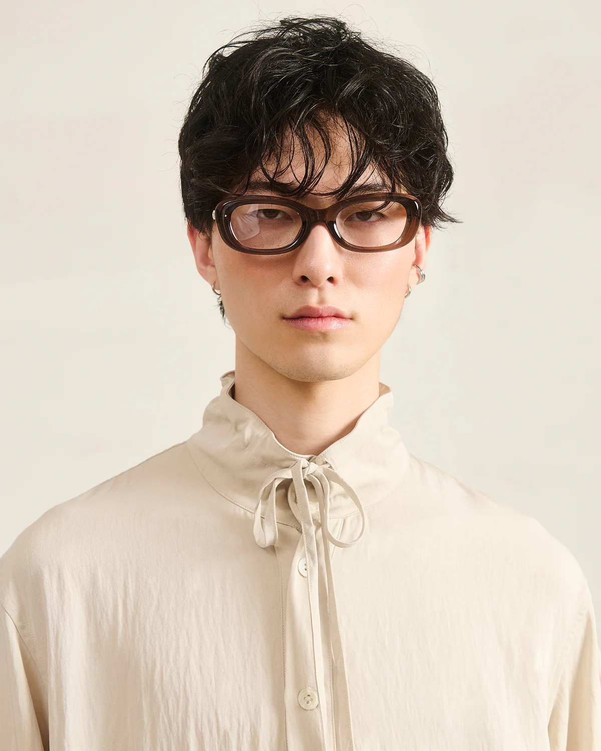 IVORY HIGH NECK TIE SHIRT - Image 6